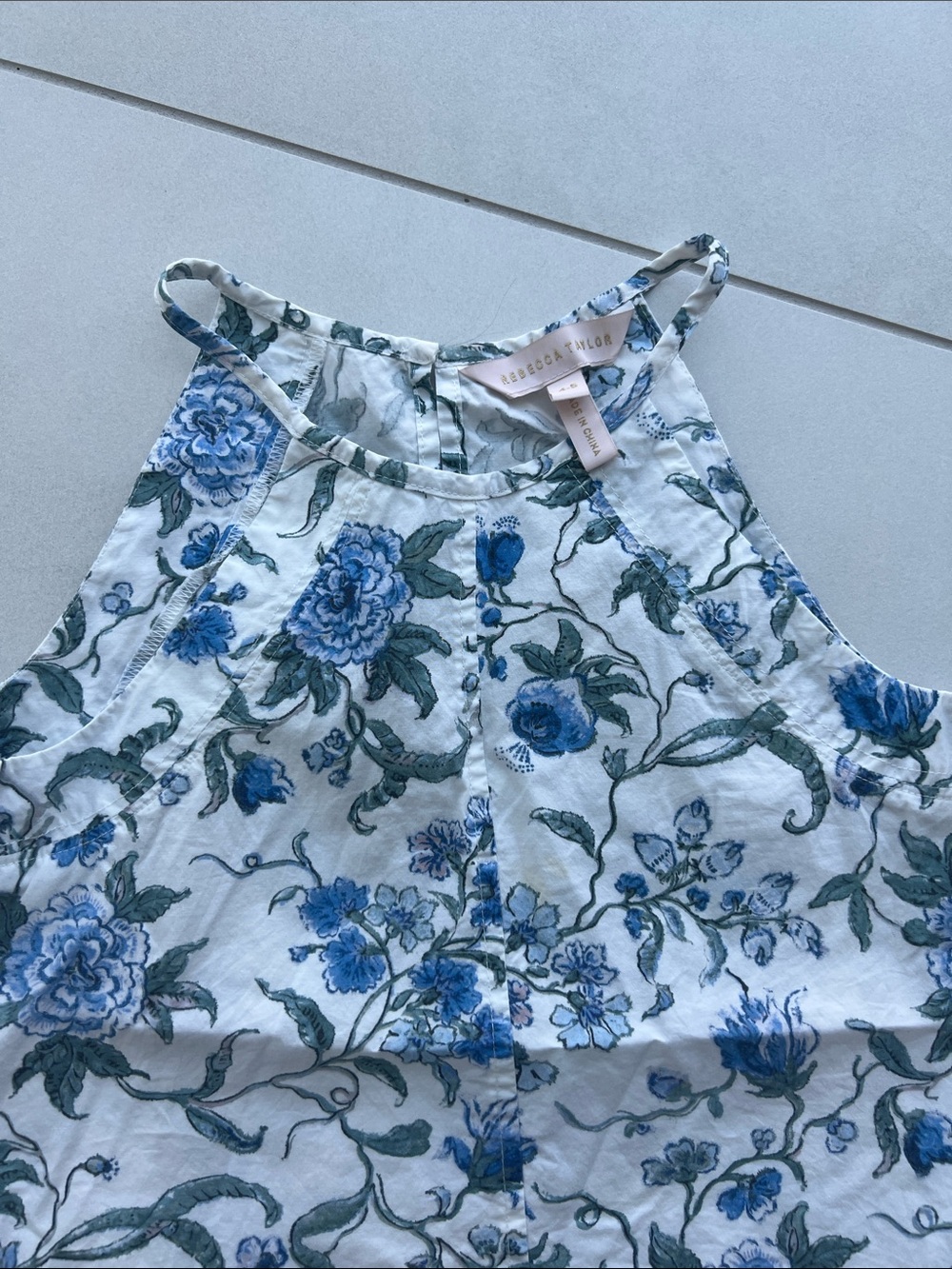 Rebecca Taylor Girls White Dress with Blue Floral Print - Picture 2 of 2
